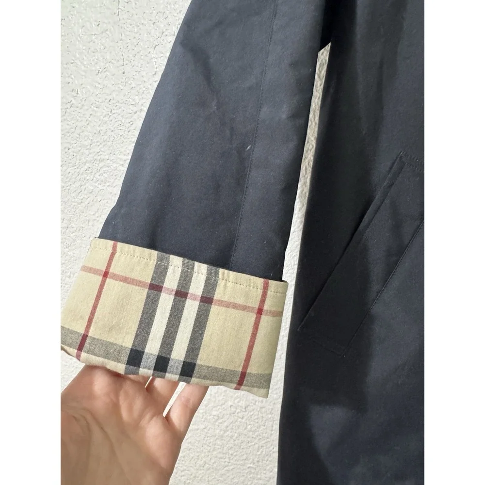 Burberry Womens Trench Coat Sz 4 Designer Luxury Plaid Black READ DESCRIPTION - Picture 5 of 16